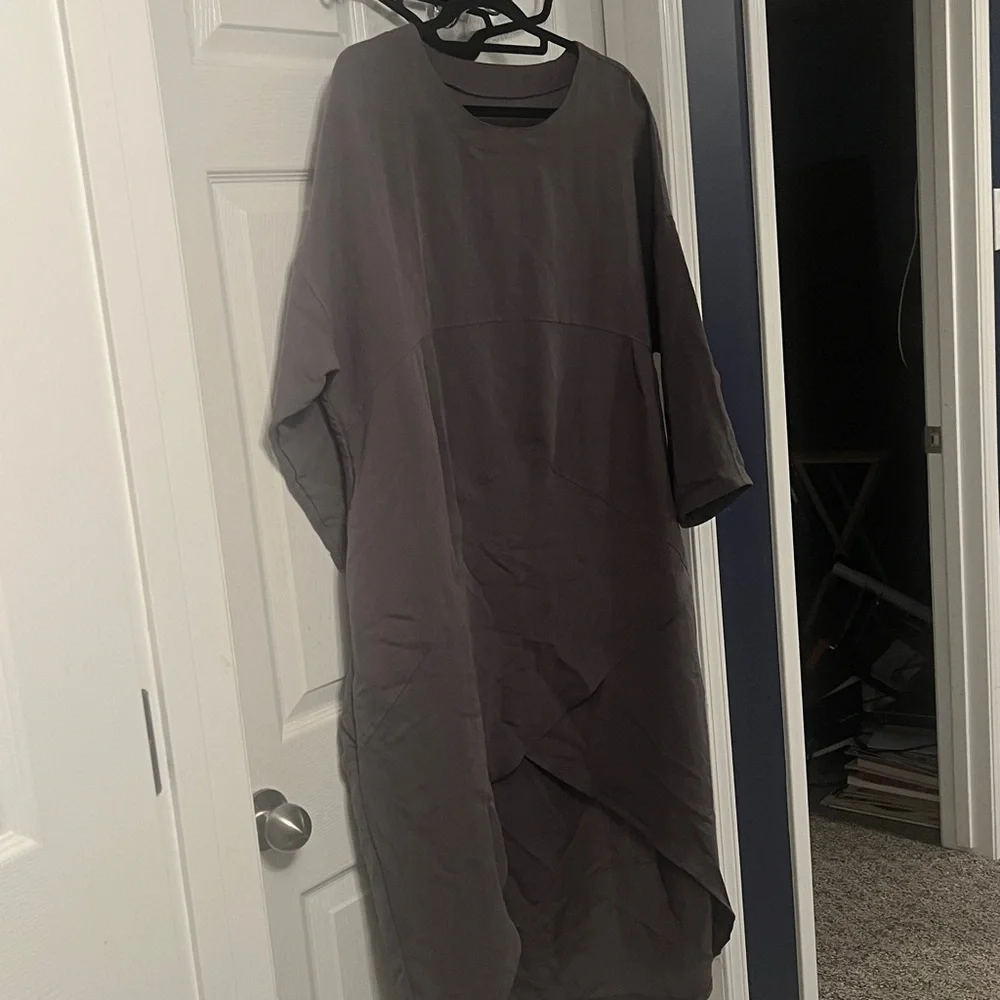 Oversized Long Sleeve Tunic Dress in Charcoal - Picture 3 of 6